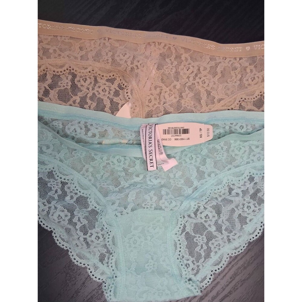 Victoria's Secret NWT Lace Cheeky Panties Lot of 2 XS Logo Waistband Floral Lace